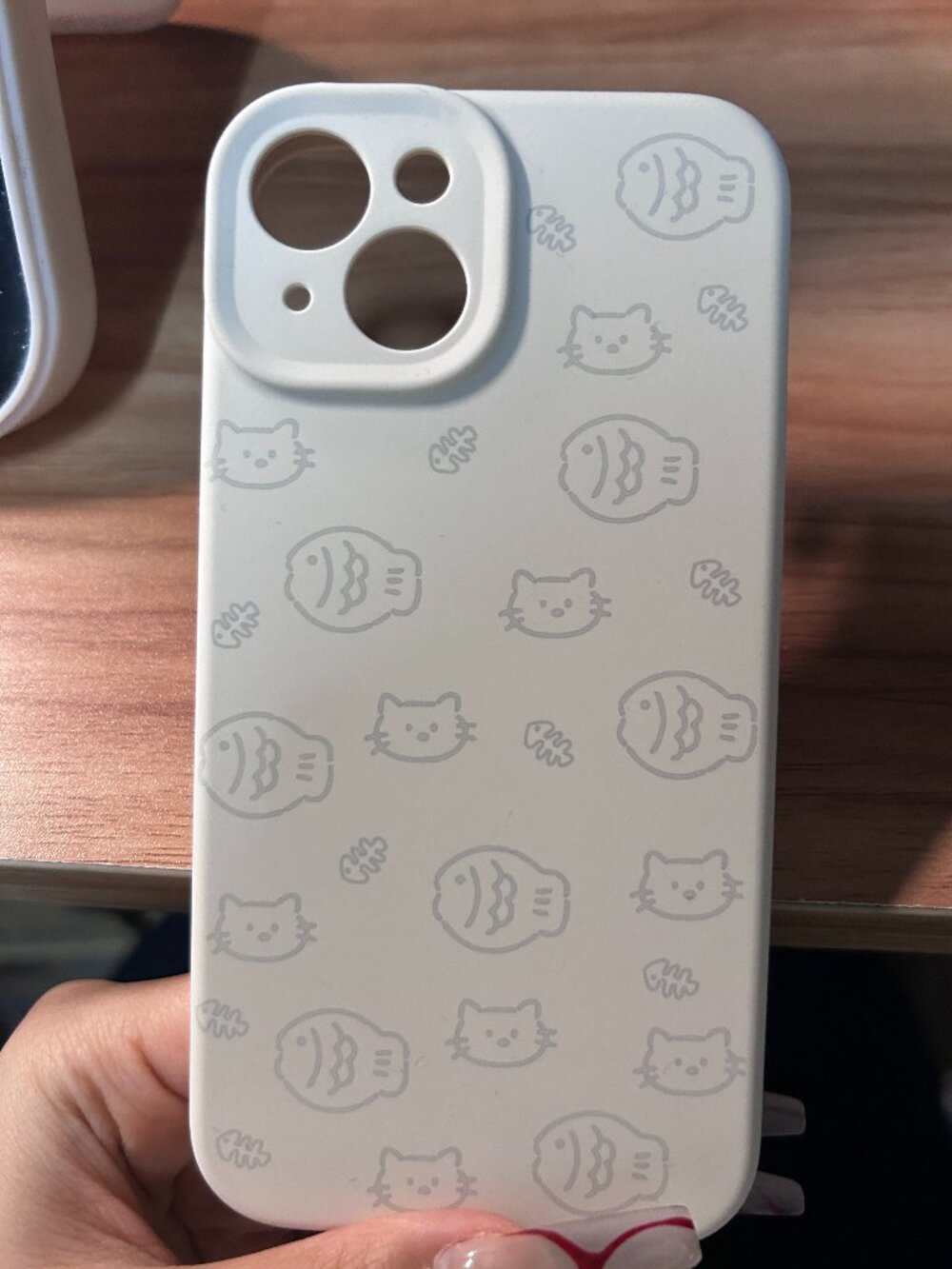 Cute Cat & Fish Off-White Silicone Case